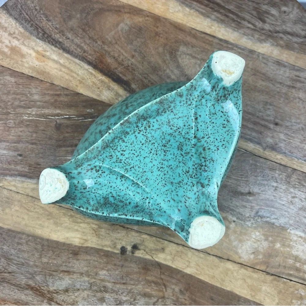 Vintage l 60s MCM Glazed Flower Succulent Triangular Corner Mini Footed Planter